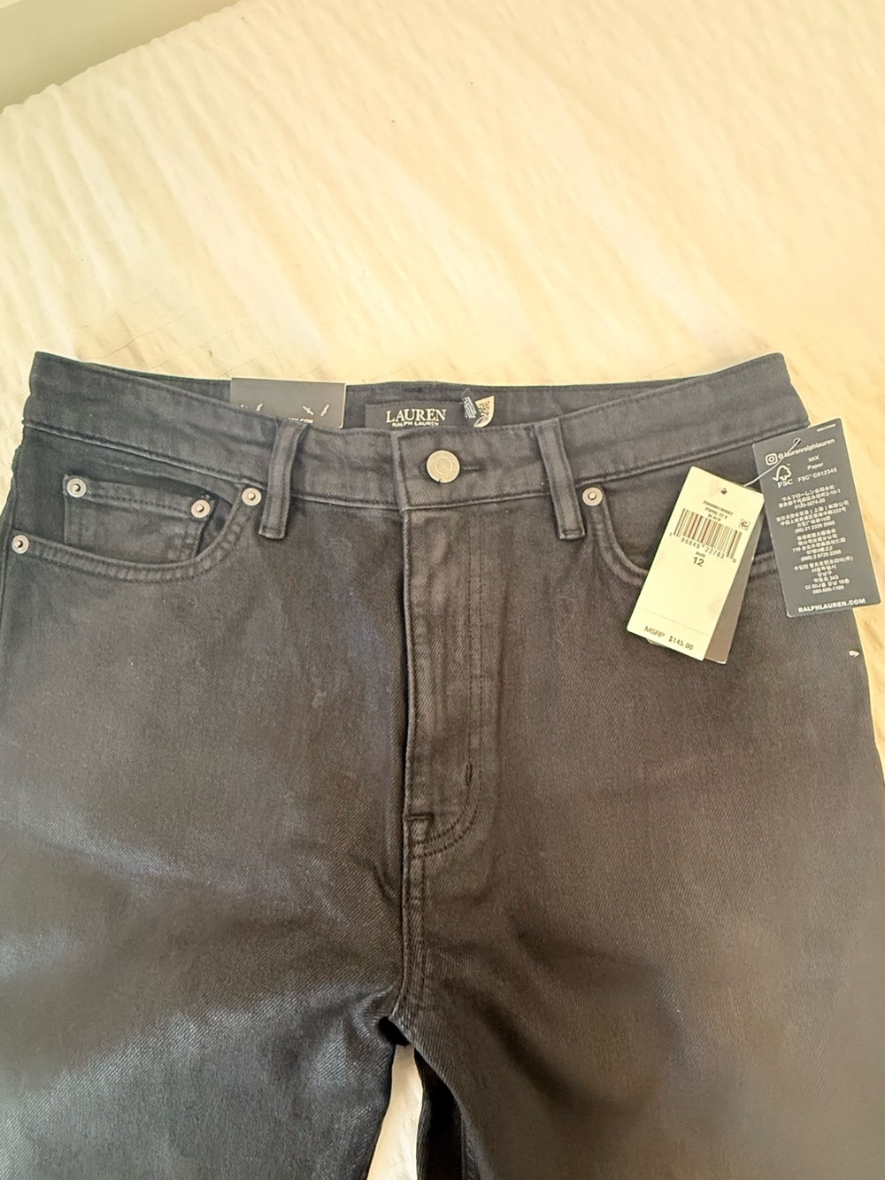 Lauren Ralph Lauren High Rise Bootcut Coated Black Jeans Women's Size 12 NWT - Picture 5 of 7